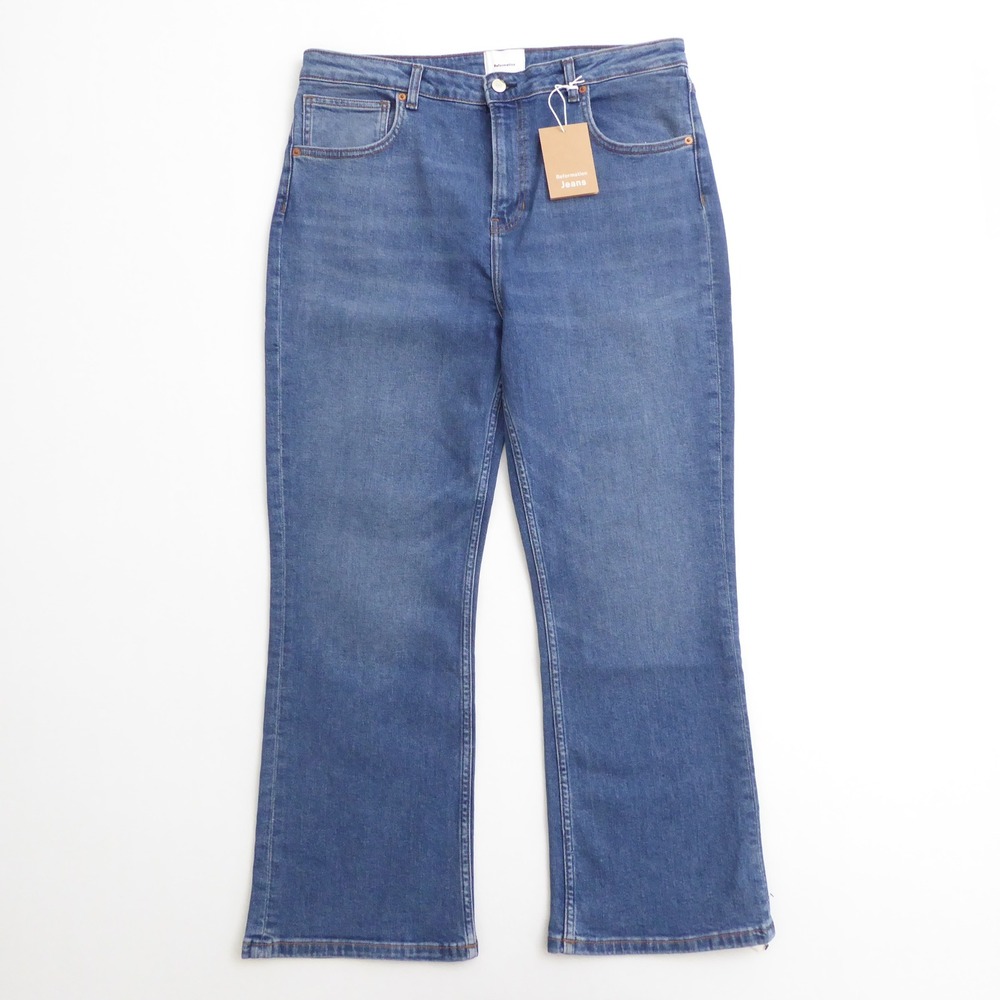 Reformation Women Jeans Blue Valeria Super Stretch Mid Rise Ankle Flare 32
